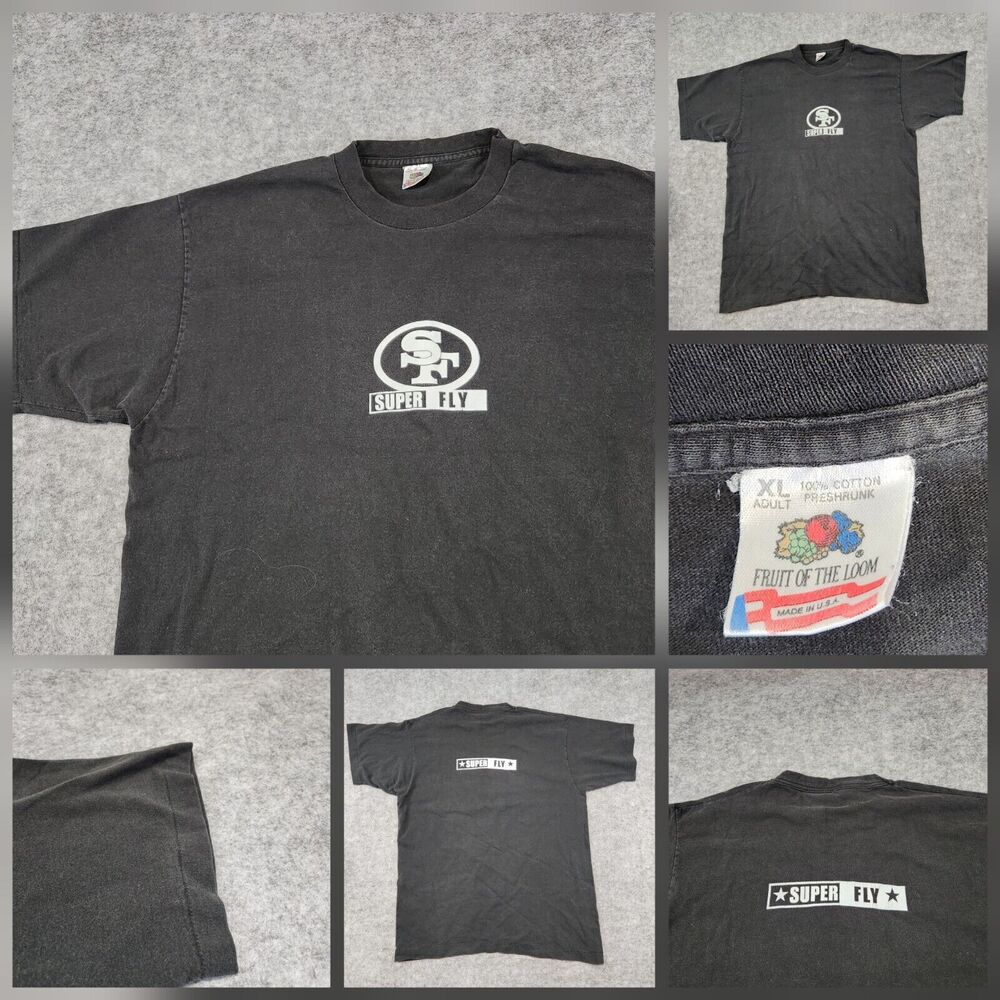 VTG 90s Super Fly Mens XL Single Stitch USA Made‎ Promo Black Graphic T Shirt